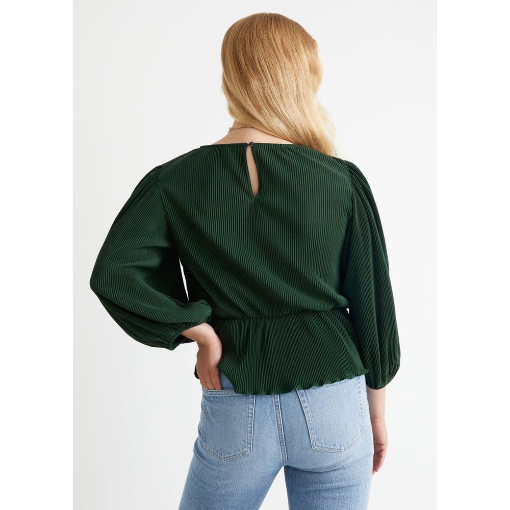 & Other Stories‎ Peplum Top Pleated Balloon Sleeve Blouse Green Size S - Picture 9 of 9
